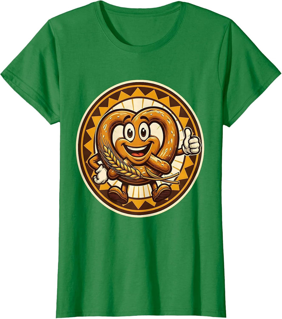 Women's German Pretzel and Wheat Stalk Illustration T-Shirt - Kelly Green