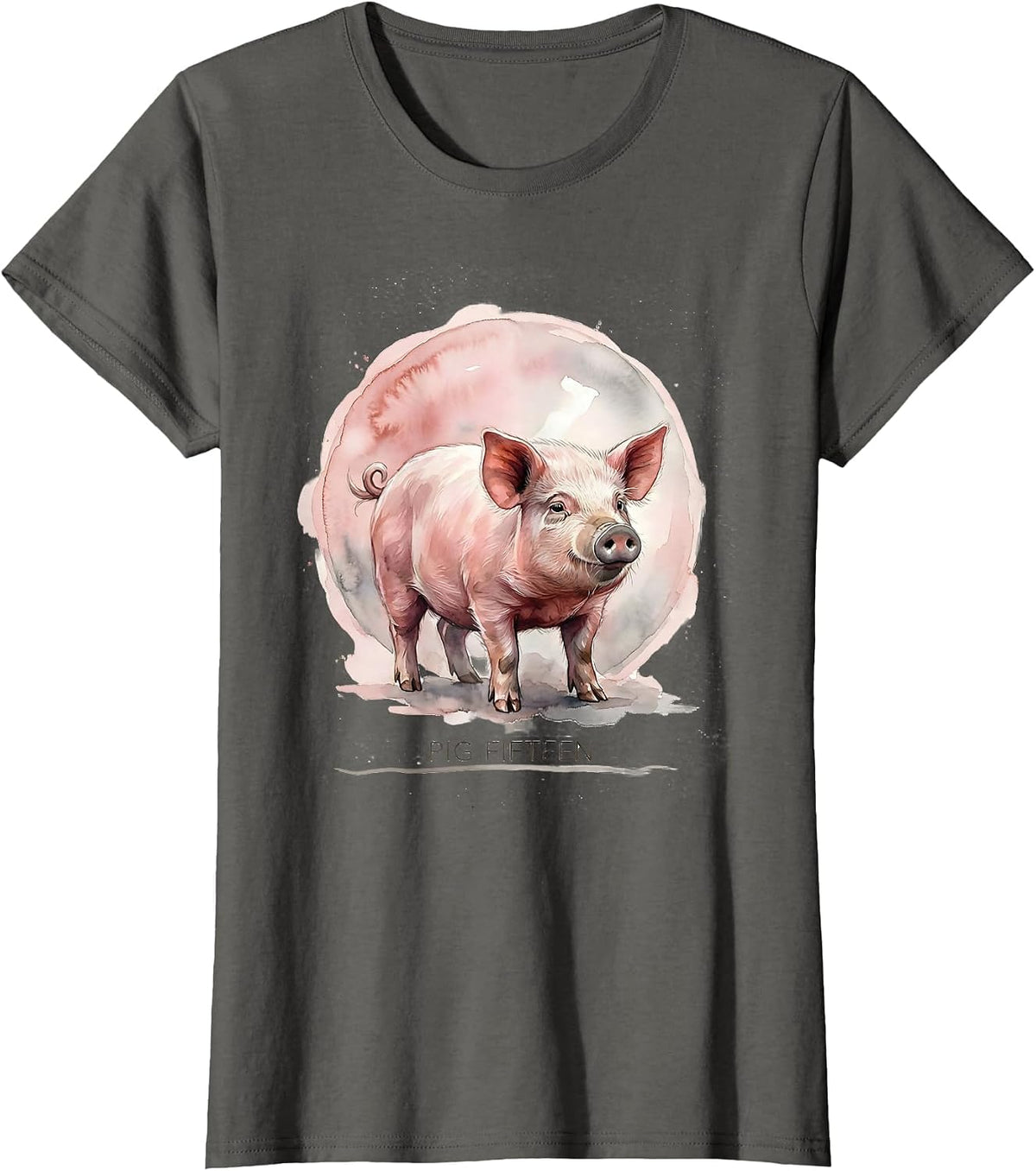 Women's Pig Fifteen Watercolor Pig Lover Novelty Humor T-Shirt - Asphalt Grey