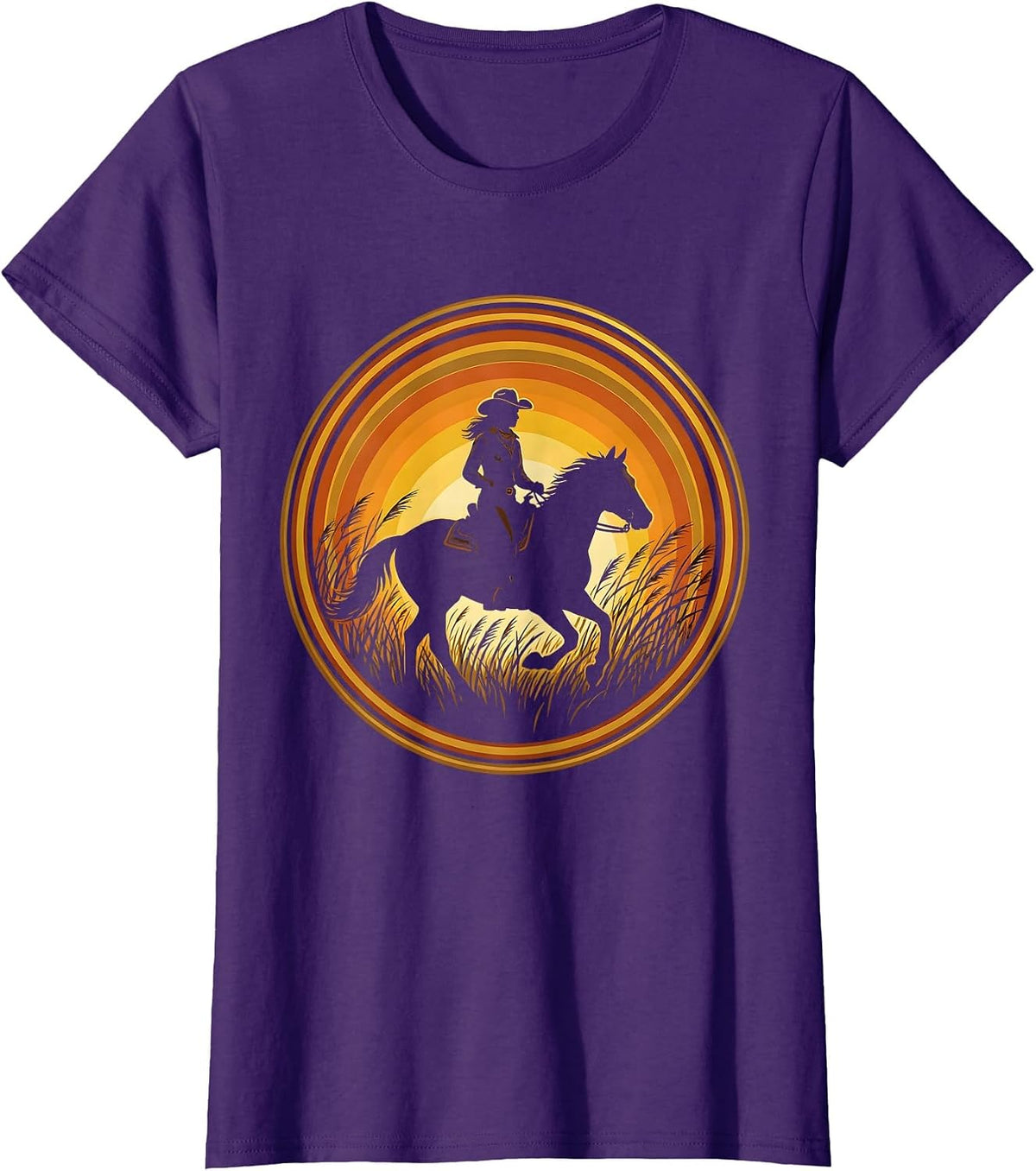 Women's Cowgirl on Horseback Golden Grass 90s Country T-Shirt - Purple