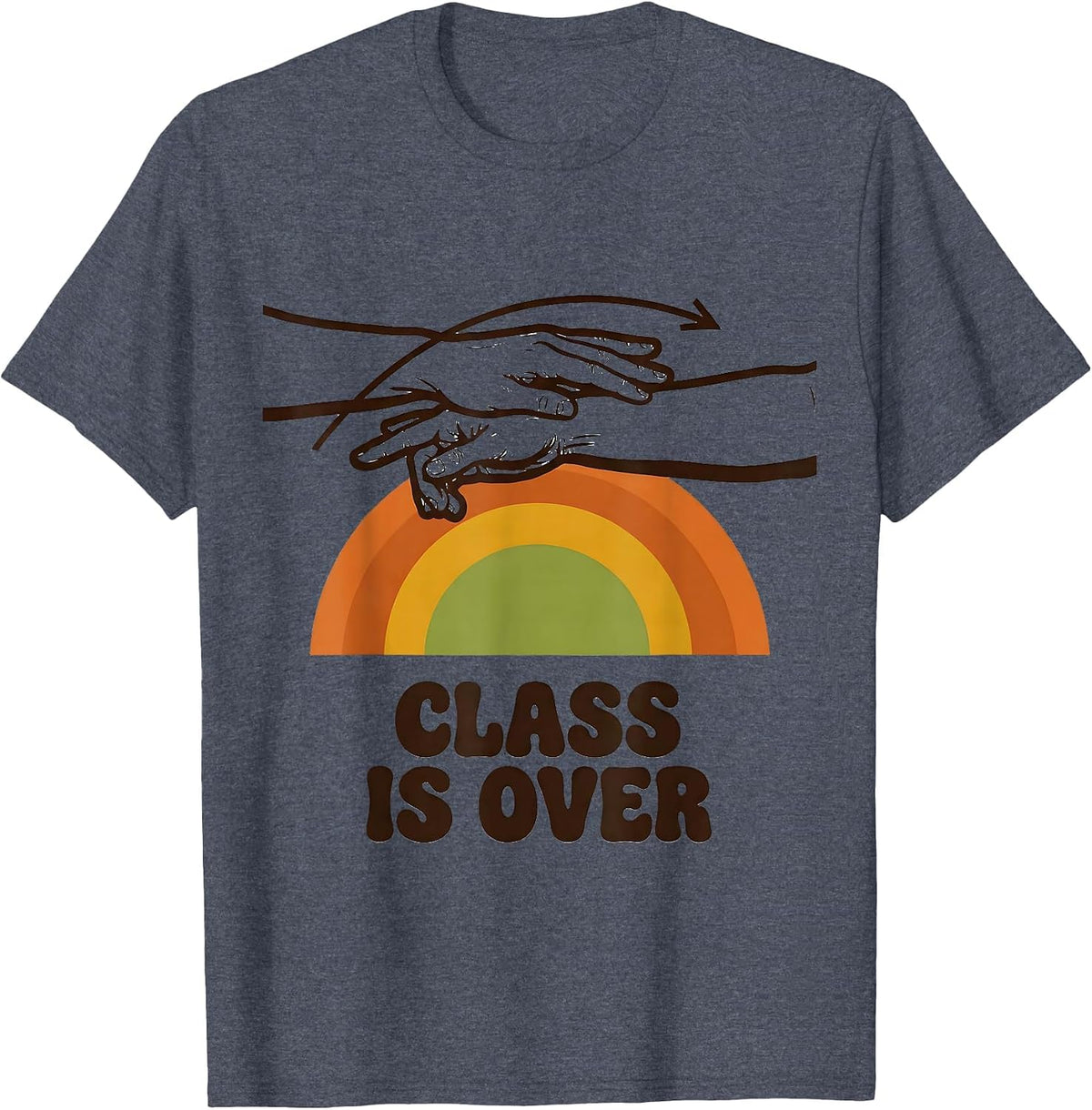 Class Is Over Retro 70s ASL Sign Language Teacher Classroom T-Shirt - Heather Blue