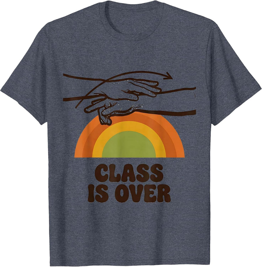 Class Is Over Retro 70s ASL Sign Language Teacher Classroom T-Shirt - Heather Blue