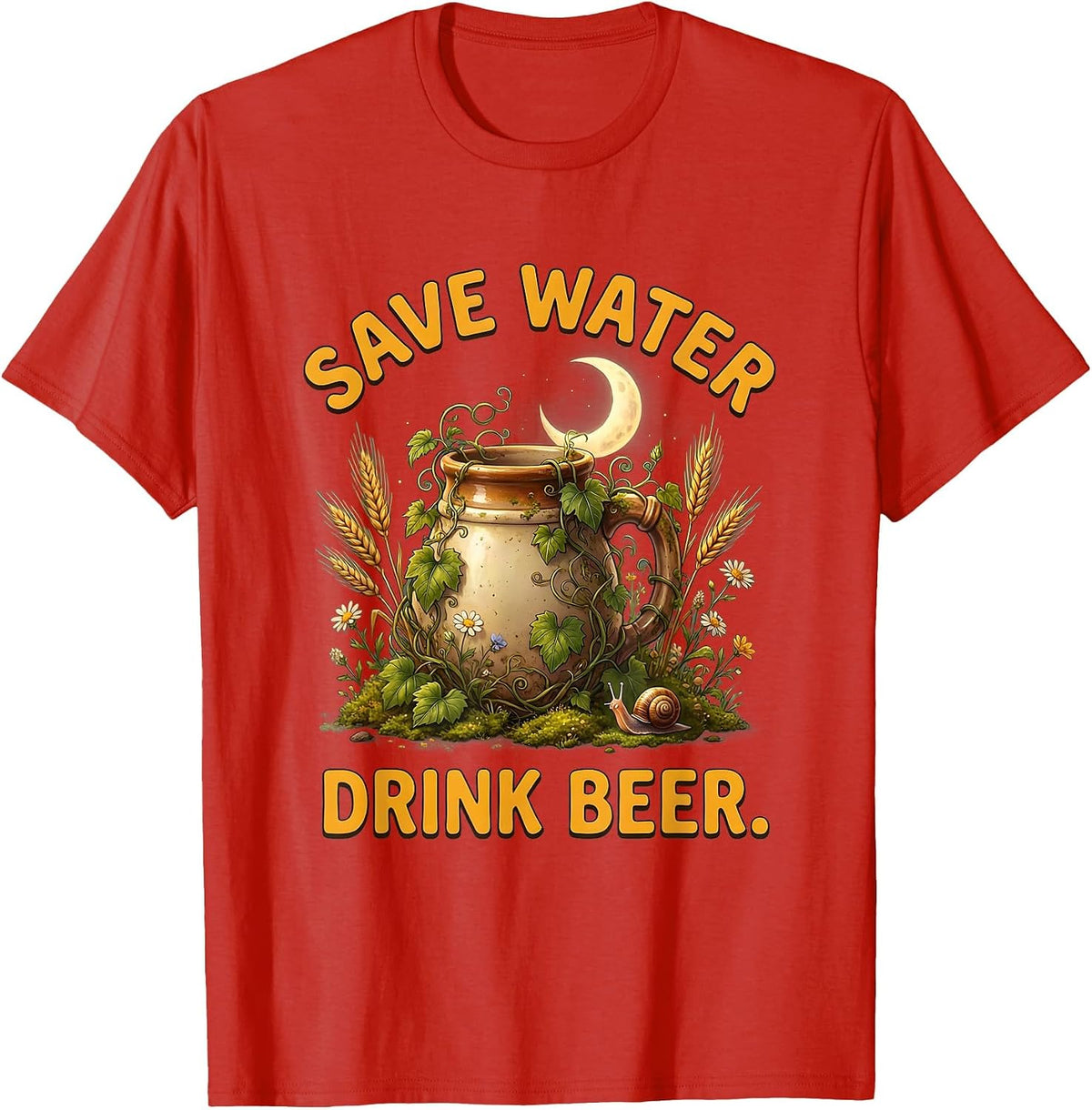 Men's Save Water Drink Beer Funny Brewing Design T-Shirt - Red