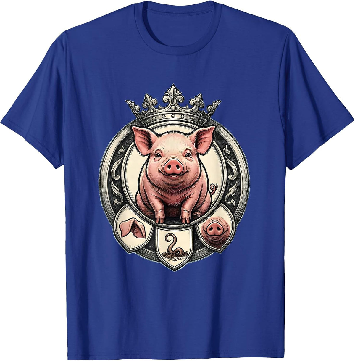 Men's Potbellied Pig Crest Cute Cartoon Pig Lover Emblem T-Shirt - Royal Blue