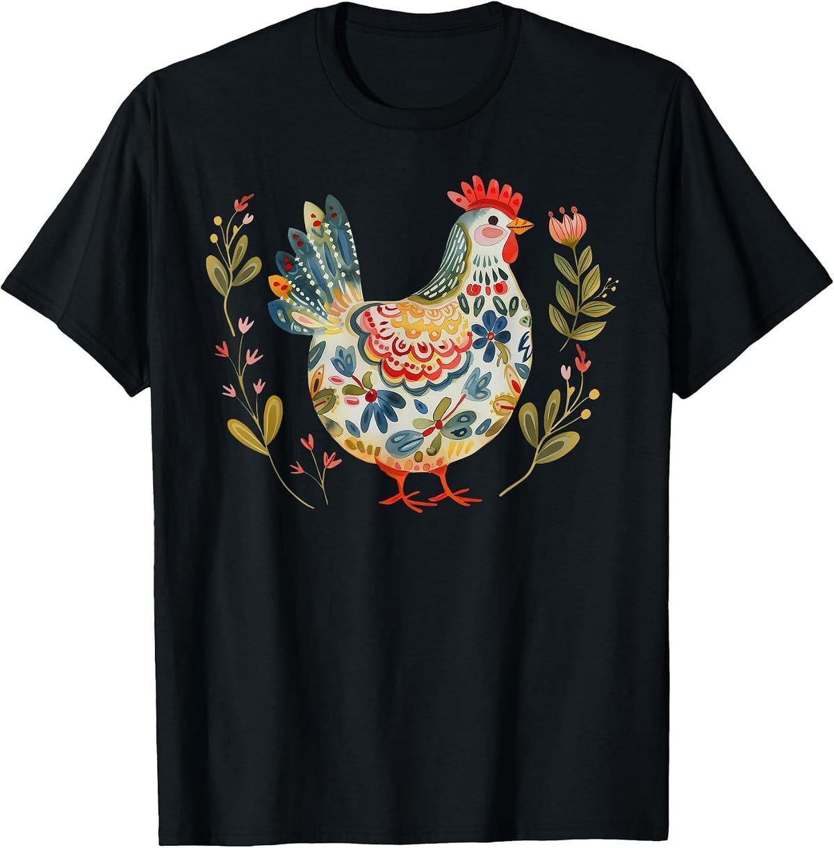 Chicken Boho Flower Folk Art Floral Farmer Chicken Lover T-Shirt - As Pictured