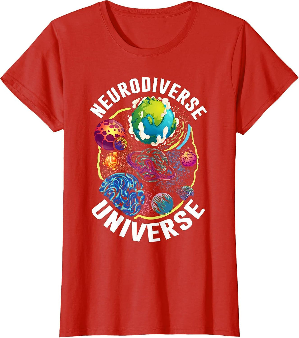 Neurodiverse Universe Embrace Neurodiversity ADHD Autism ASD T-Shirt - Red