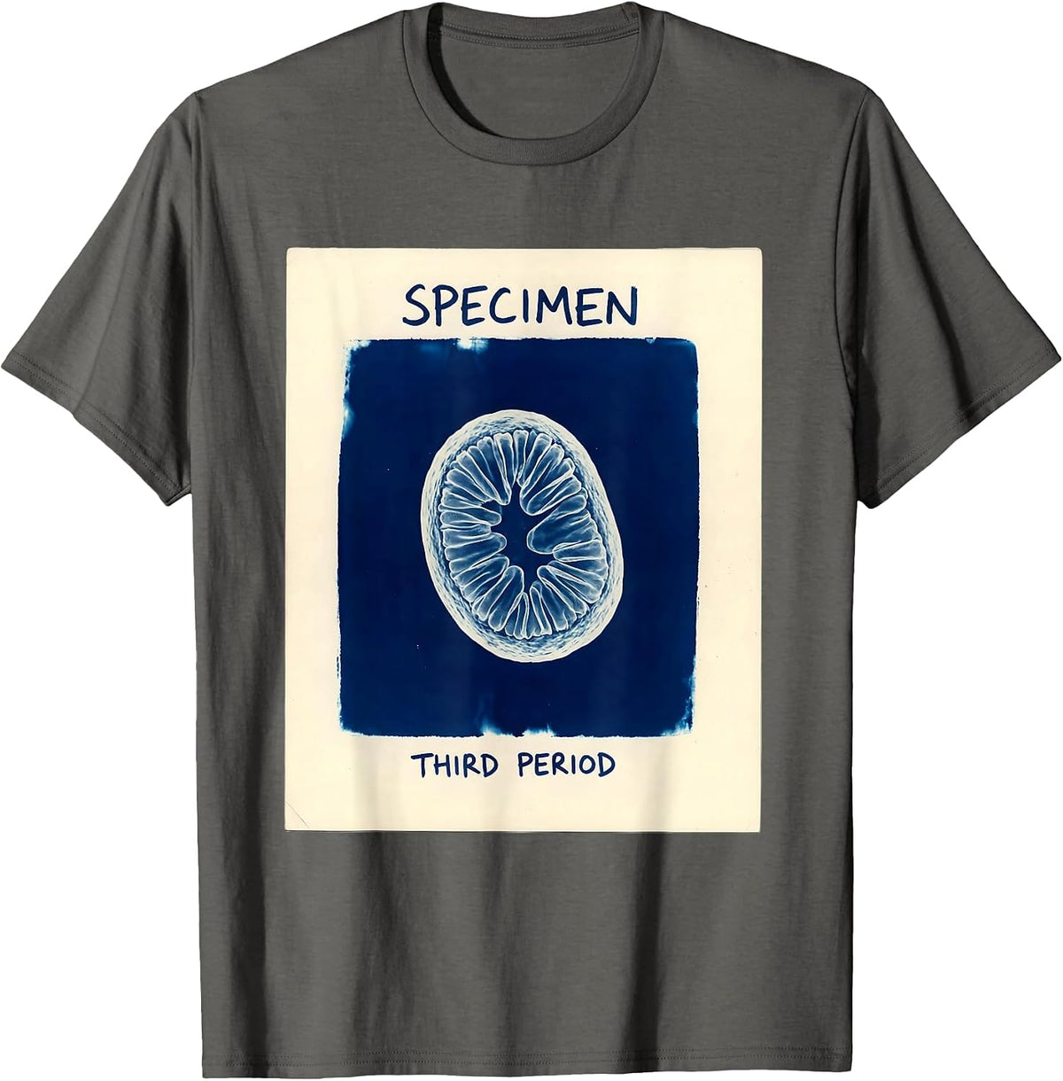 Men's Specimen: Third Period Cyanotype Photogram Biology Teacher T-Shirt - Asphalt Grey