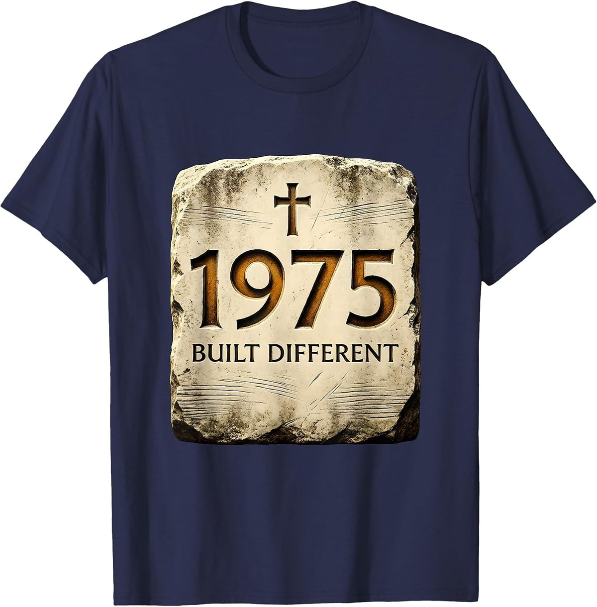 1975 Built Different Vintage Birth Year Design T-Shirt - Navy Blue