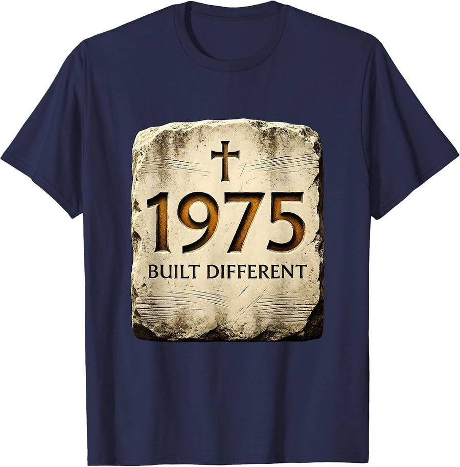 1975 Built Different Vintage Birth Year Design T-Shirt - Navy Blue