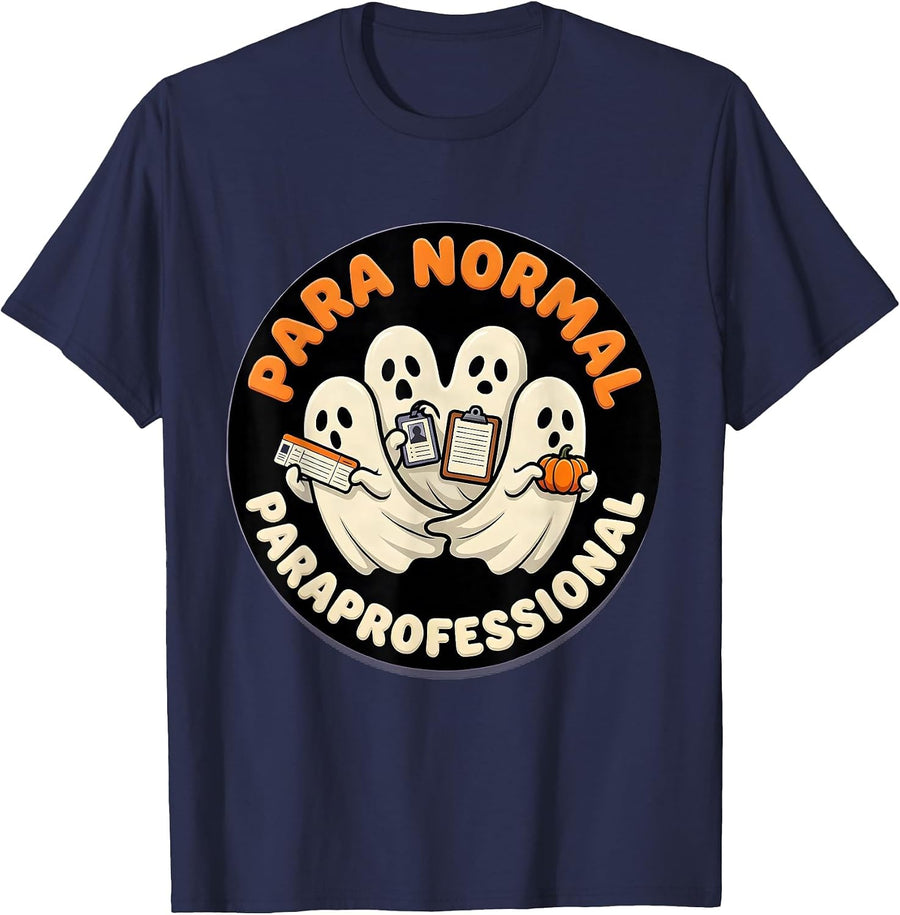 Para Normal Paraprofessional Ghost Halloween Para Aide Humor T-Shirt - Navy Blue