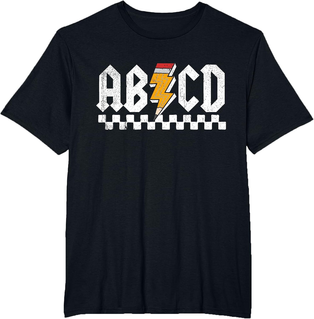 AB CD Lightning Checkered Pencil Leopard Testing Day Teacher T-Shirt - Black