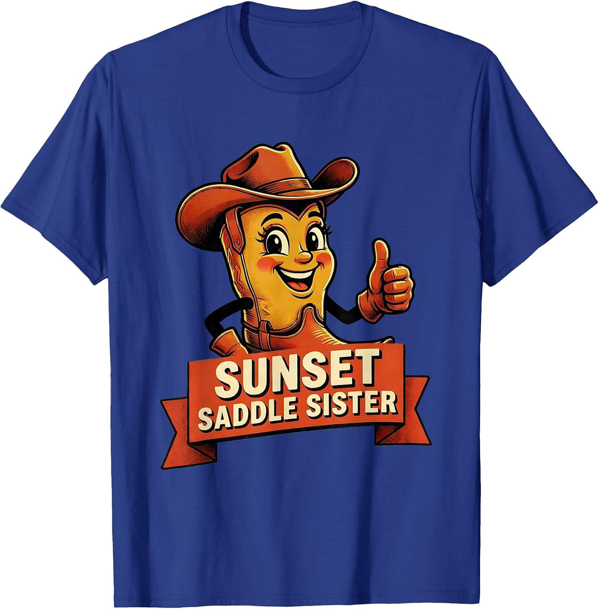 Men's Sunset Saddle Sister Cowboy Western Design T-Shirt - Royal Blue
