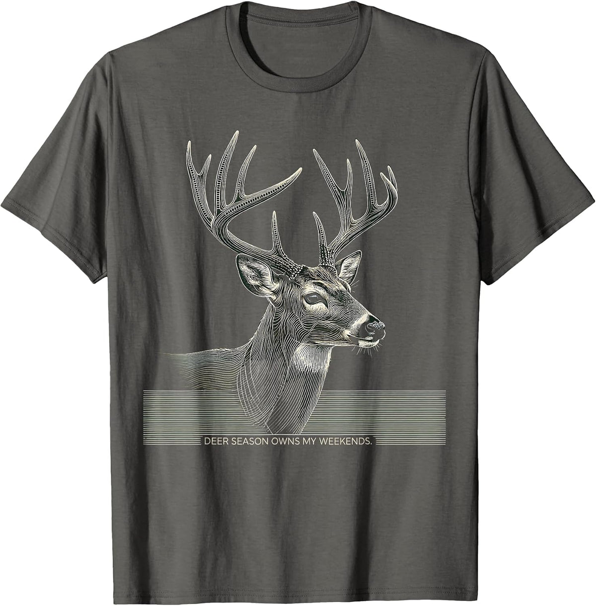 Men's Deer Season Owns My Weekends Funny Hunter Dad Gift T-Shirt - Asphalt Grey