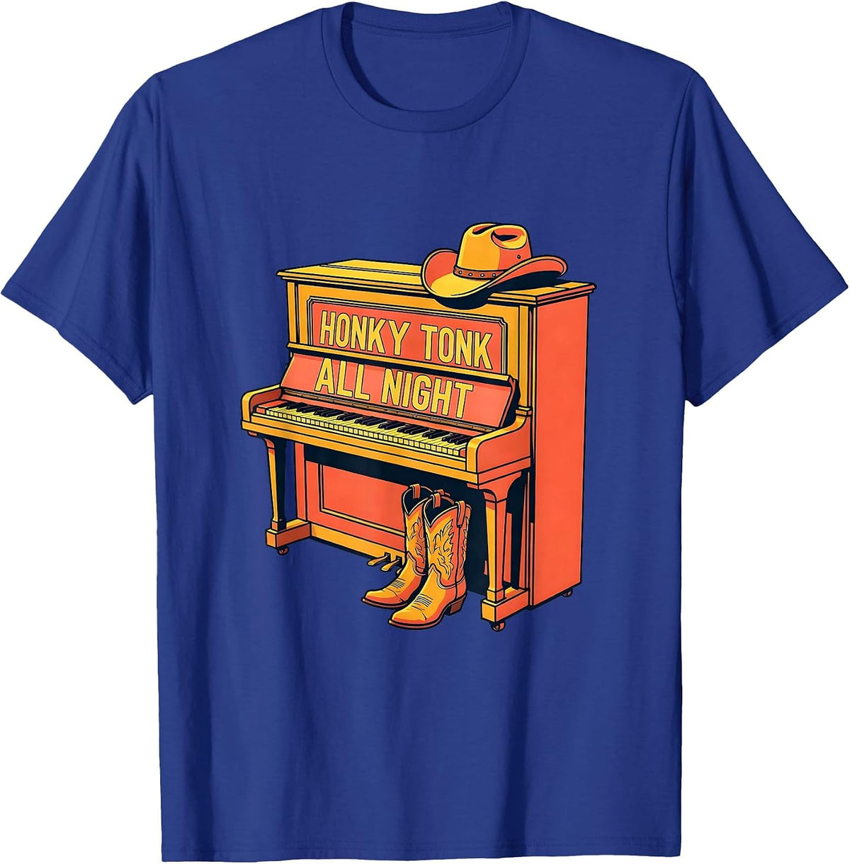 Men's Honky Tonk All Night Country Music Design T-Shirt - Royal Blue