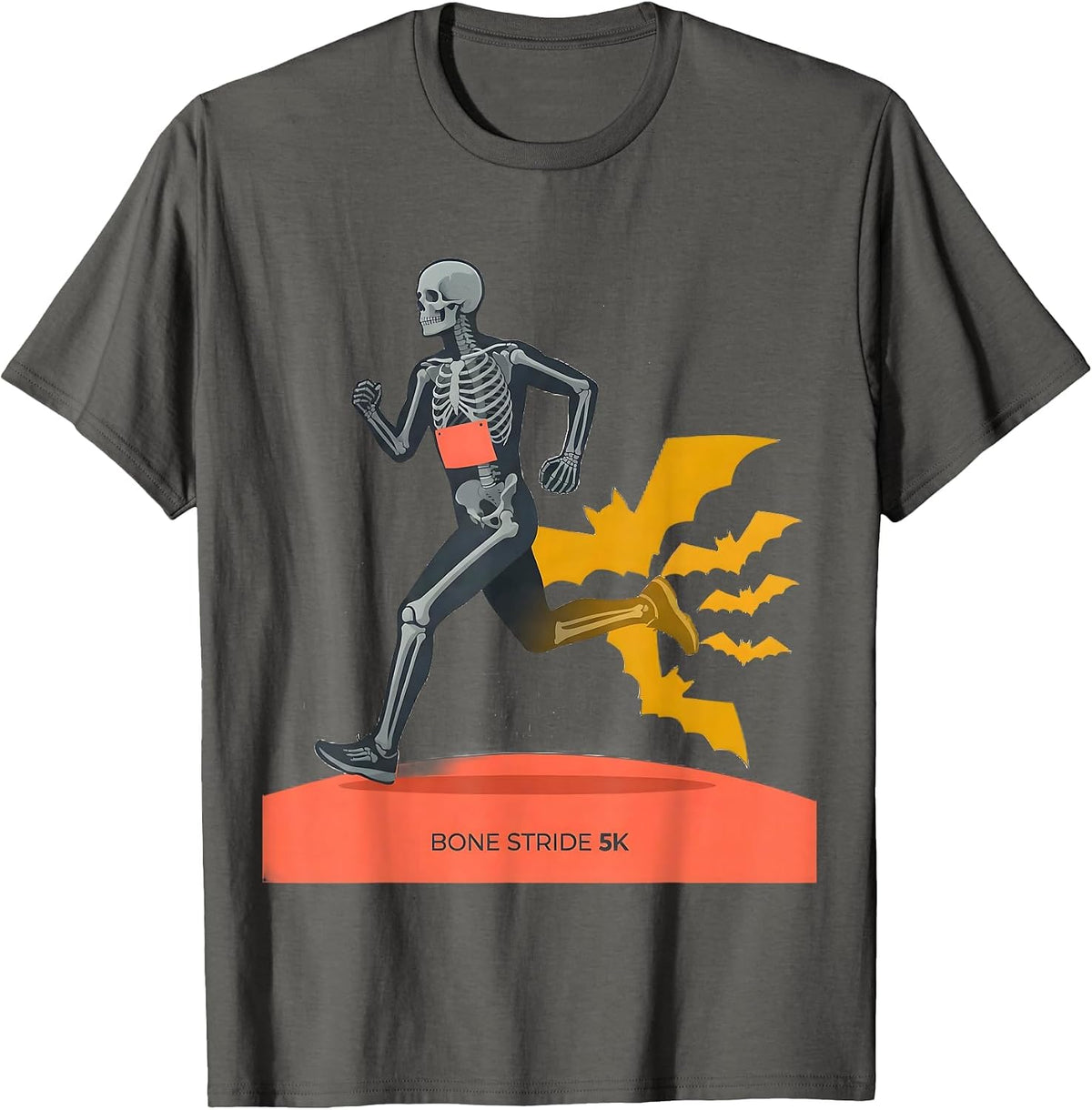 Bone Stride 5K Funny Skeleton Runner Halloween Fun Run T-Shirt - Asphalt Grey