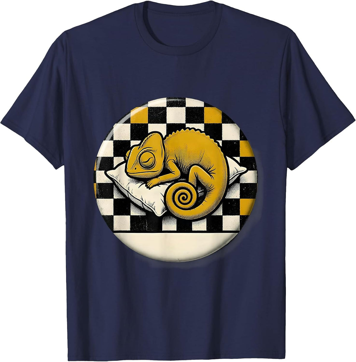 Sealed Chameleon Sleeping Badge Retro Cartoon Animal Lover T-Shirt - Navy Blue