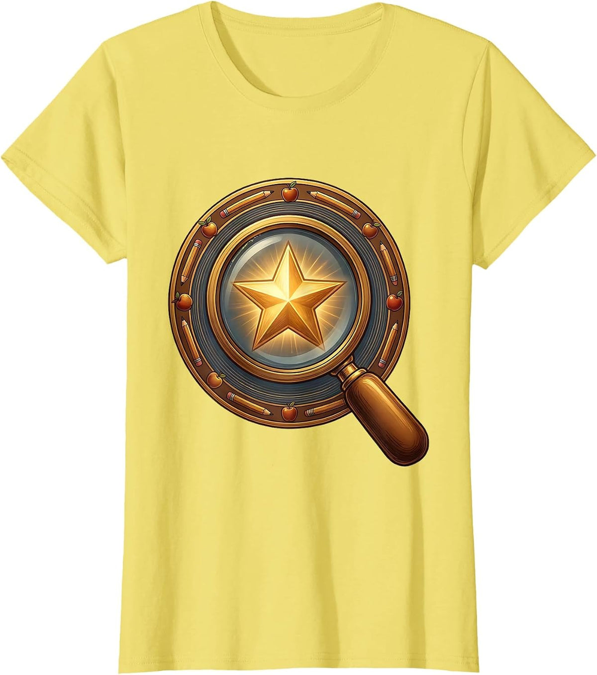 2nd Grade Teacher Magnifying Glass Gold Star T-Shirt - Lemon Yellow