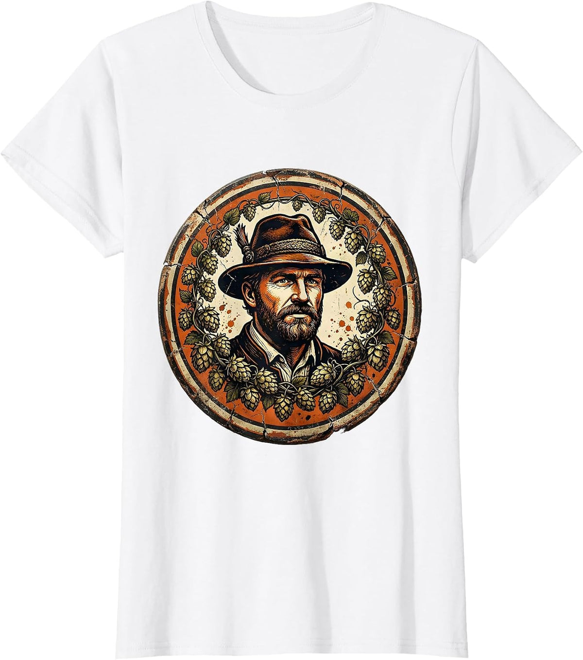 Oktoberfest Alpine Hat Hops Vines Illustration T-Shirt - White