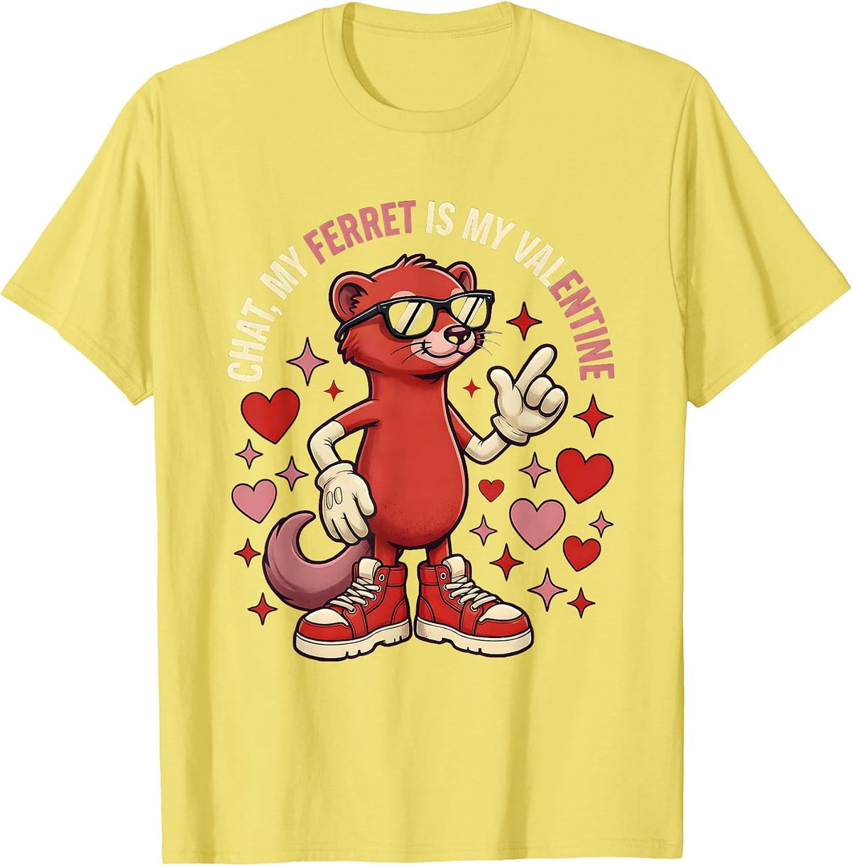 Men's CHAT, MY FERRET IS MY VALENTINE Funny Ferret Lover Valentine T-Shirt - Lemon Yellow