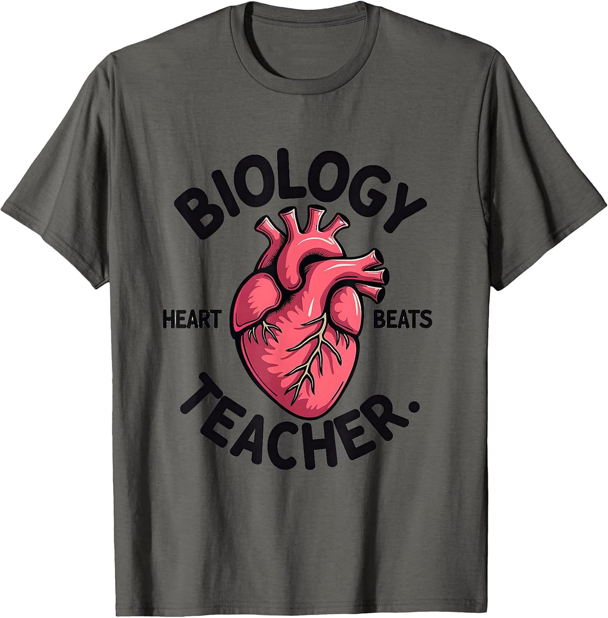 Biology Teacher Heart Beats Science Design T-Shirt - Asphalt Grey