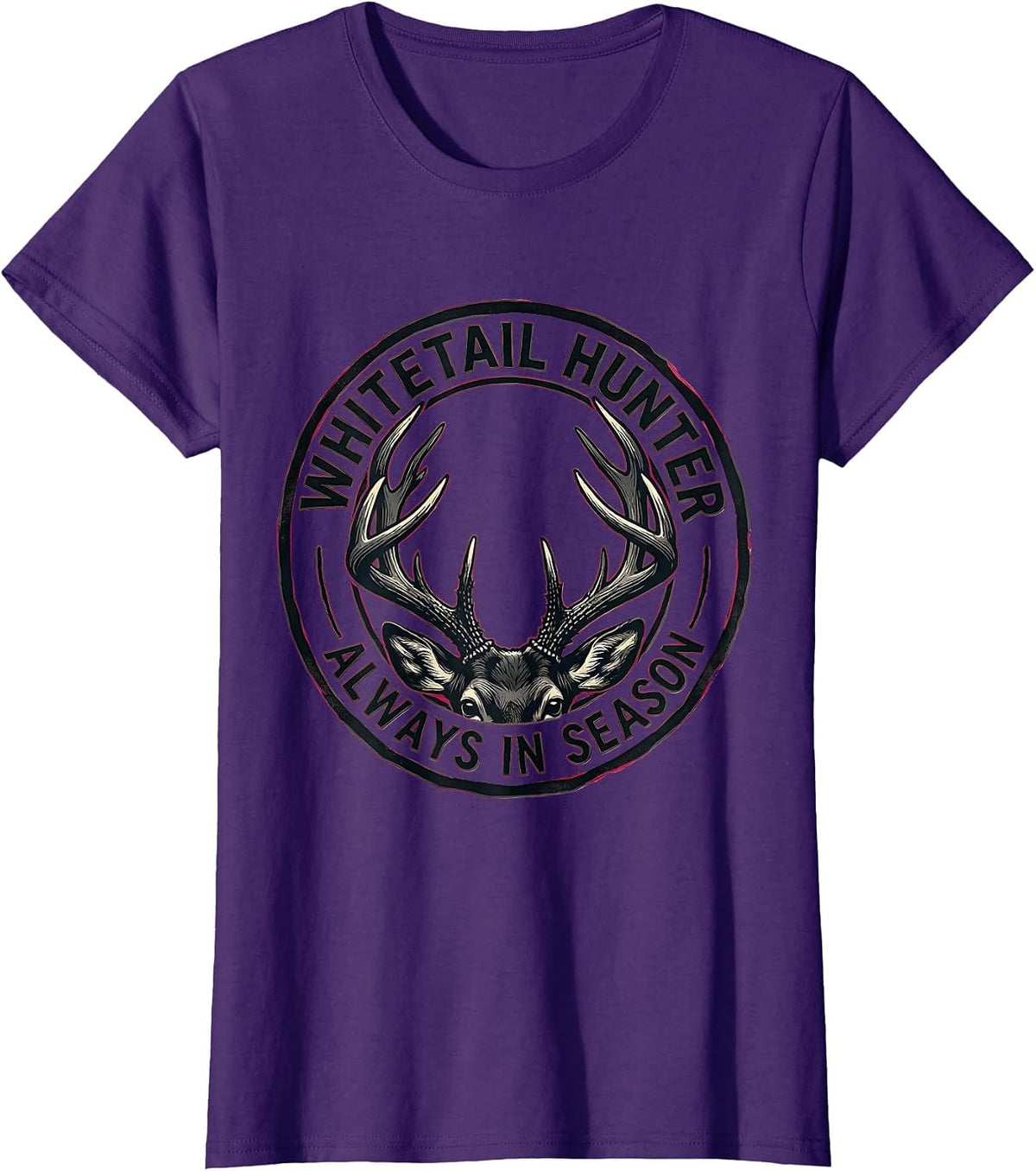Women's Whitetail Hunter, Always In Season Linocut Deer Hunting Dad T-Shirt - Purple