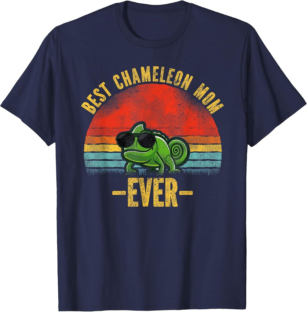 Best Chameleon Mom Ever Vintage Retro Sunset T-Shirt - Navy Blue