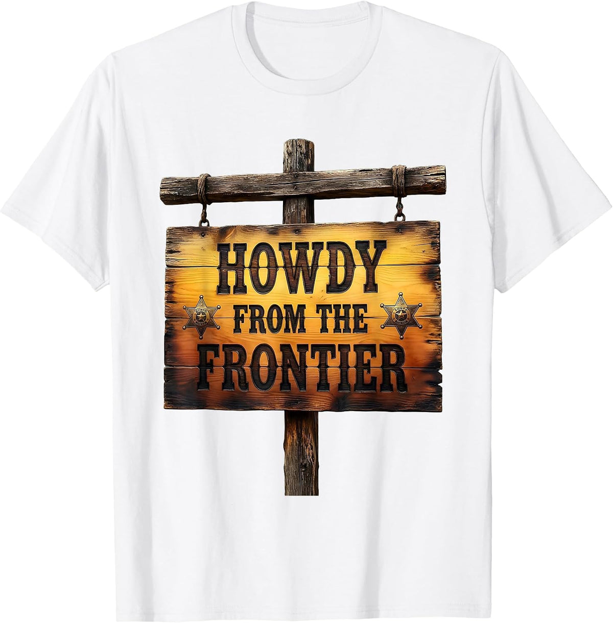 Men's Howdy From the Frontier Western Graphic Design T-Shirt - White