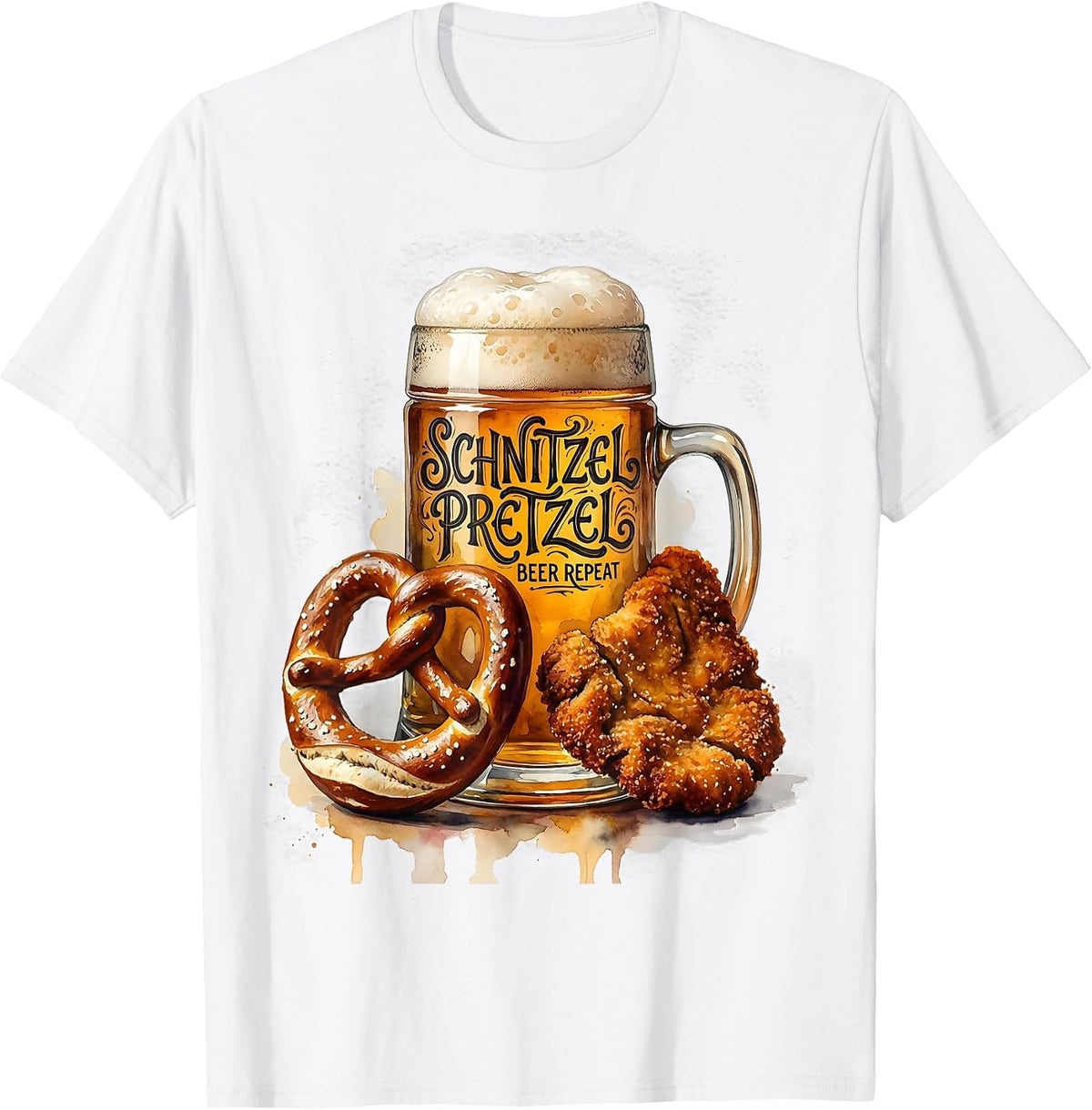 Men's Schnitzel Pretzel Beer Repeat Oktoberfest Design T-Shirt - White