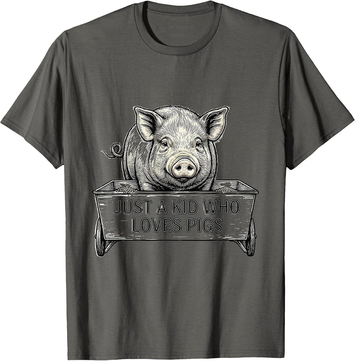 Just A Kid Who Loves Pigs Funny Pig Lover Humor T-Shirt - Asphalt Grey