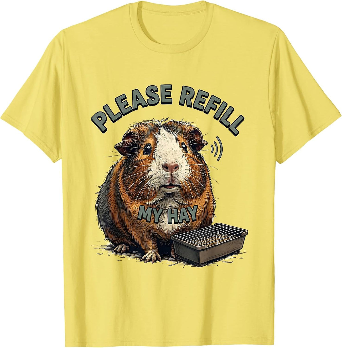 Men's Please Refill My Hay Funny Guinea Pig Pet Lover Humor T-Shirt - Lemon Yellow