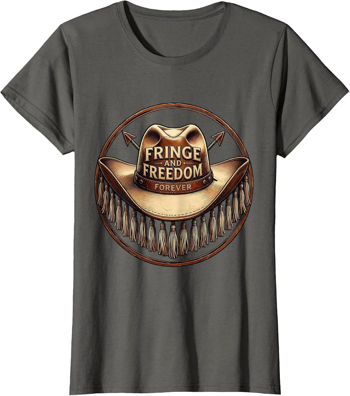 Women's Fringe and Freedom Forever Girls Western Design T-Shirt - Asphalt Grey