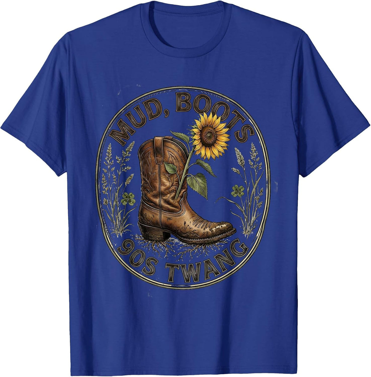 Mud Boots 90s Twang Country Music Design T-Shirt - Royal Blue