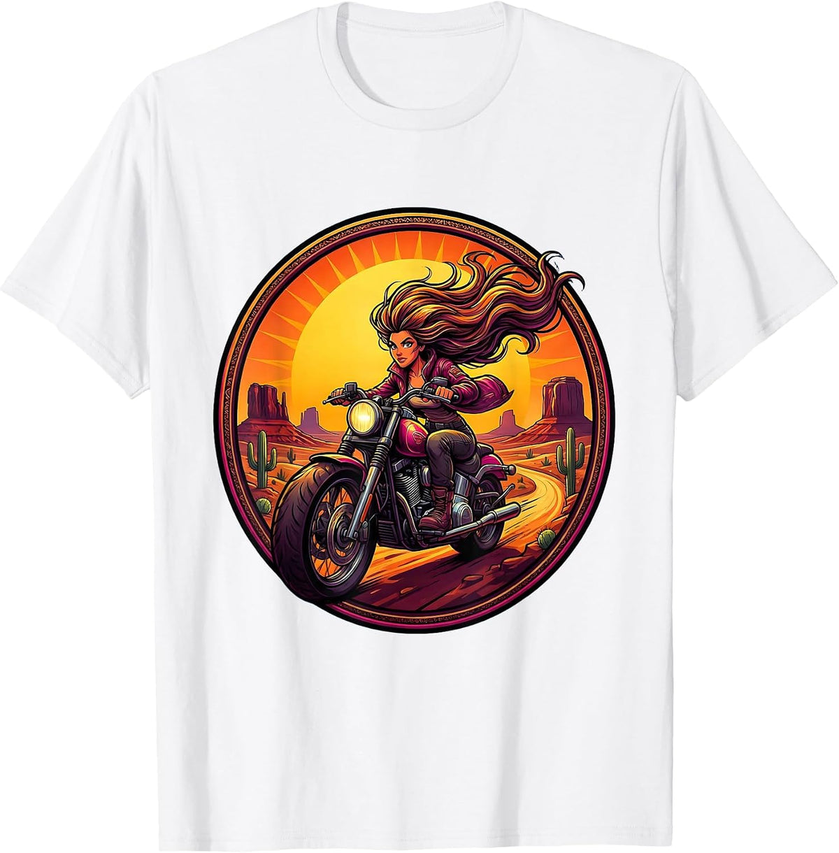 Men's Desert Sunset Motorcycle Rider Graphic Tee T-Shirt - White