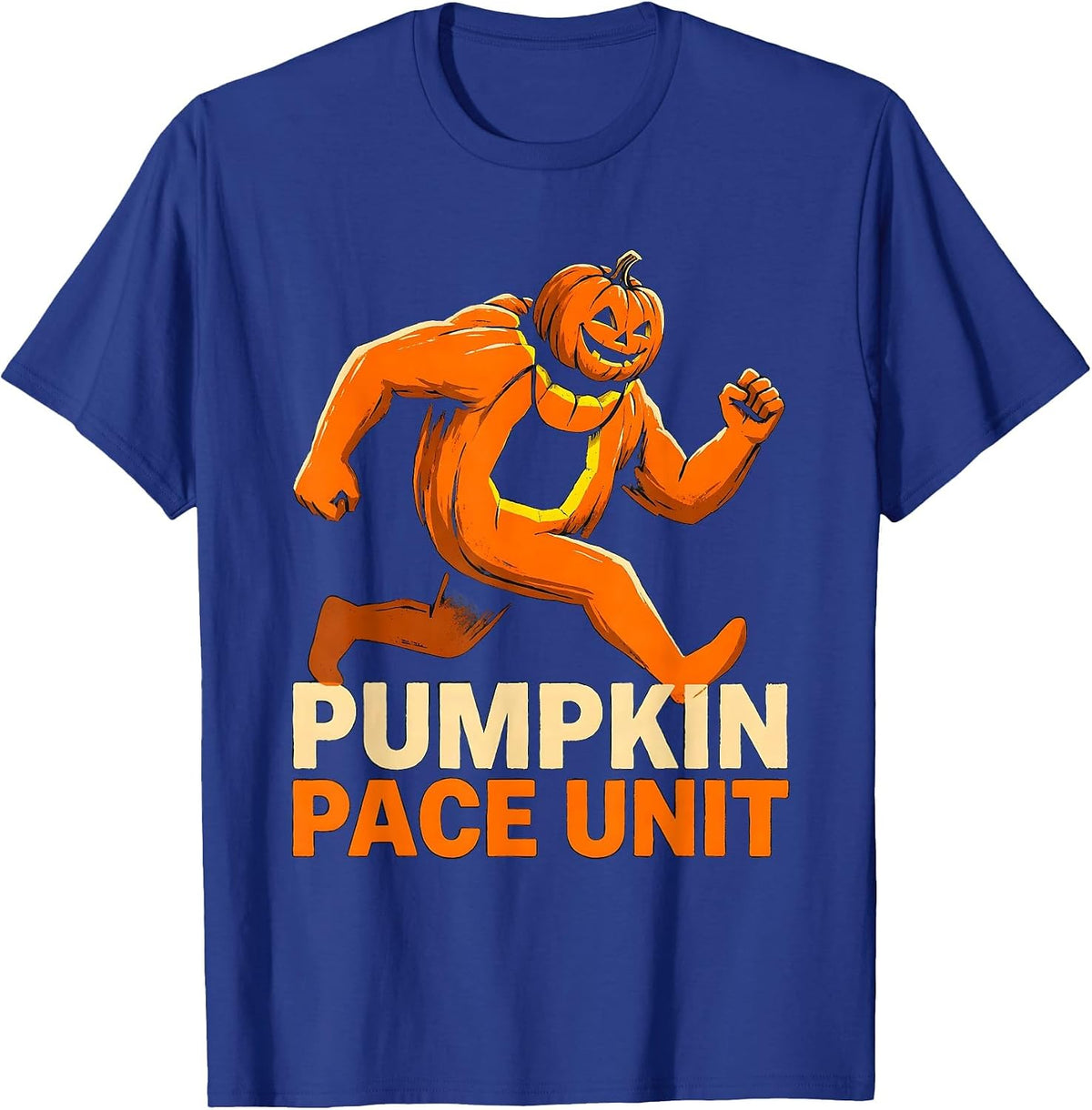 Pumpkin Pace Unit Funny Runner Halloween Costume Marathon T-Shirt - Royal Blue
