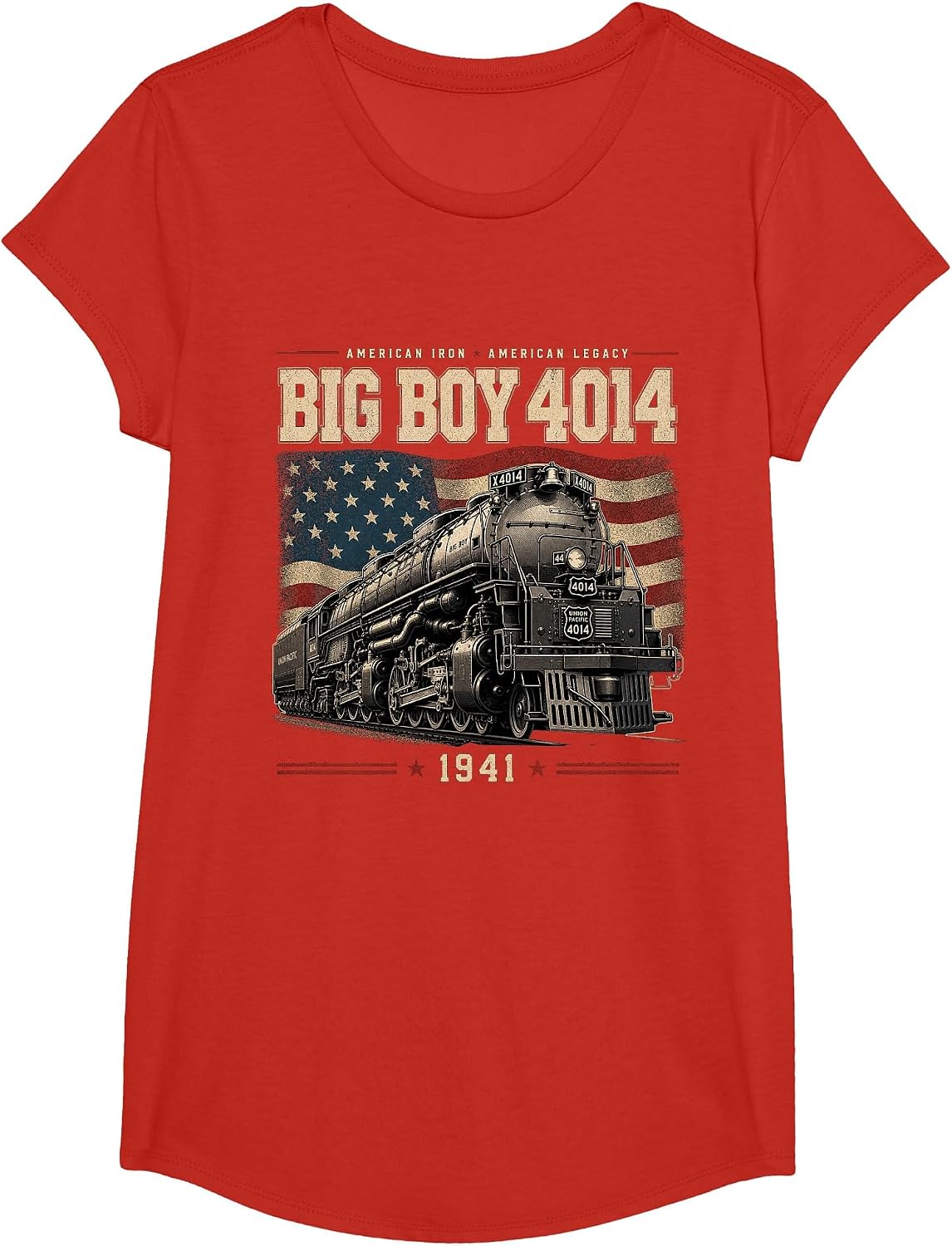 Big Boy 4014 Steam Train Vintage Locomotive Engine T-Shirt - Girls Red