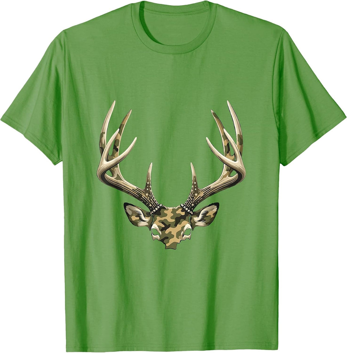 Antler Rack Camo Patriotic Hunting Dad T-Shirt - Grass Green