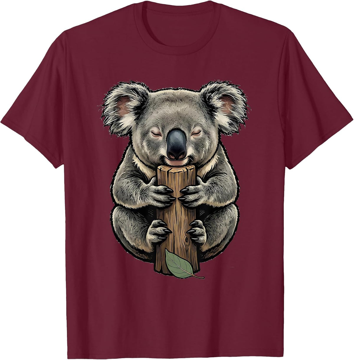 Men's Koala Hugging Post Cute Animal Lover Humor T-Shirt - Burgundy