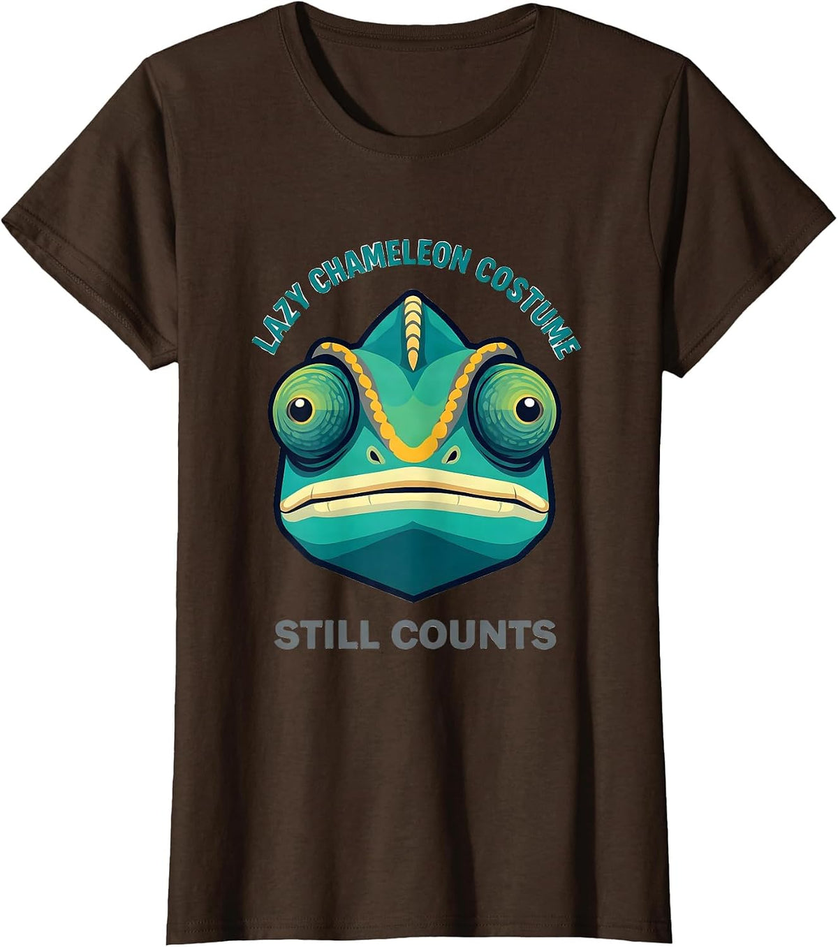 Women's Lazy Chameleon Costume Still Counts Kawaii Animal Face T-Shirt - Brown