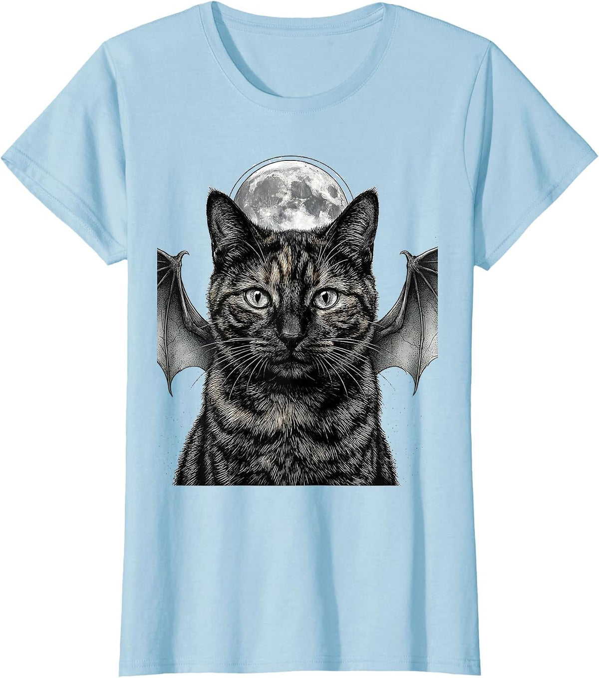 Tortoiseshell Cat Full Moon Dragon Boop Fantasy Humor T-Shirt - Baby Blue