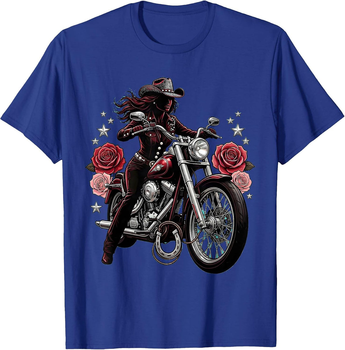 Men's Vintage Pin-Up Motorcycle Rock and Roll Graphic T-Shirt - Royal Blue