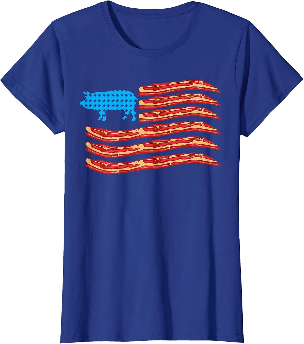 Bacon US Flag, Pig, Bacon Patriot T-Shirt - Royal Blue