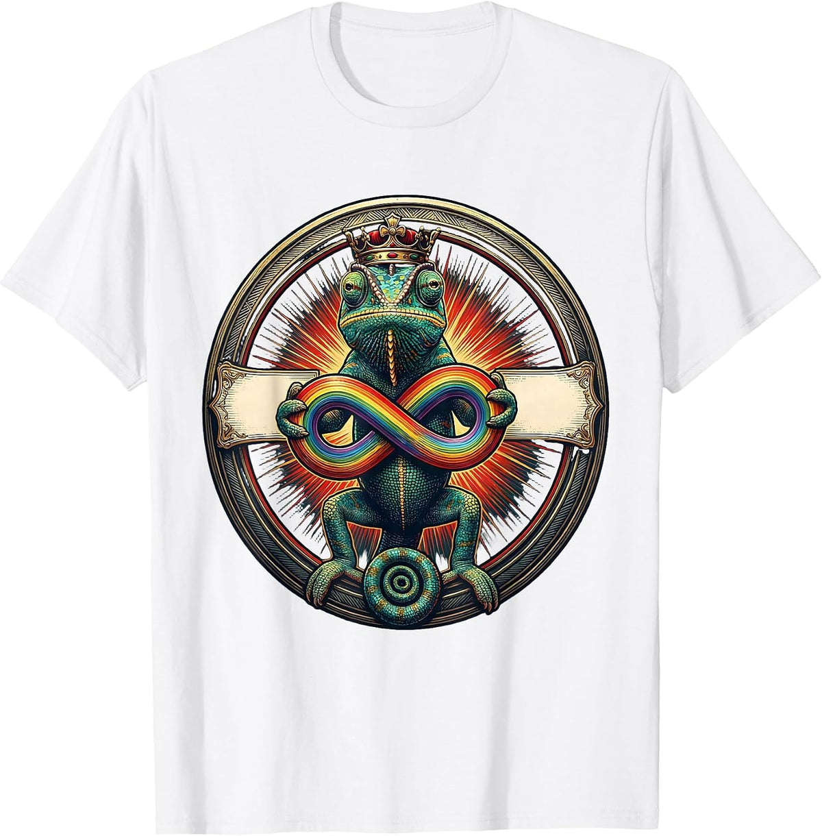 Men's Crowned Chameleon Monarch Meme Funny Autistic Humor T-Shirt - White
