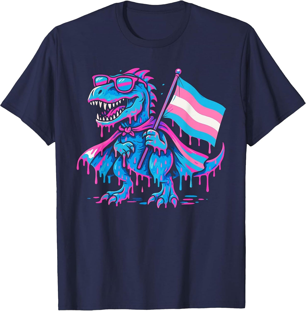 Transgender T-Rex LGBTQ Pride Drip Trans Rights Dinosaur T-Shirt - Navy Blue