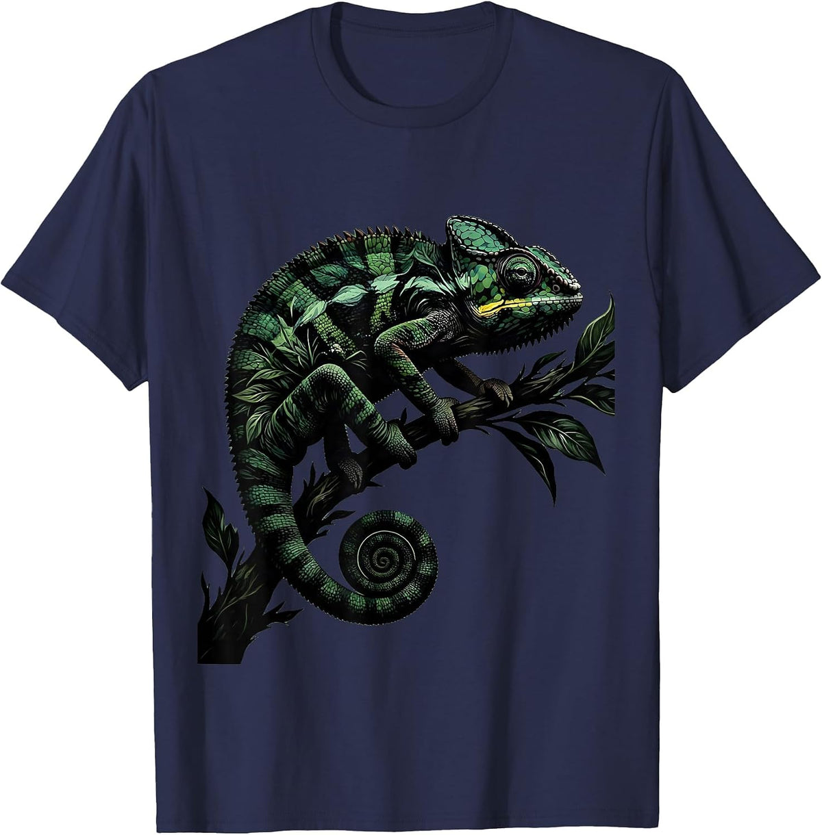 Men's Chameleon Camouflage Leafy Branch Nature Art T-Shirt - Navy Blue