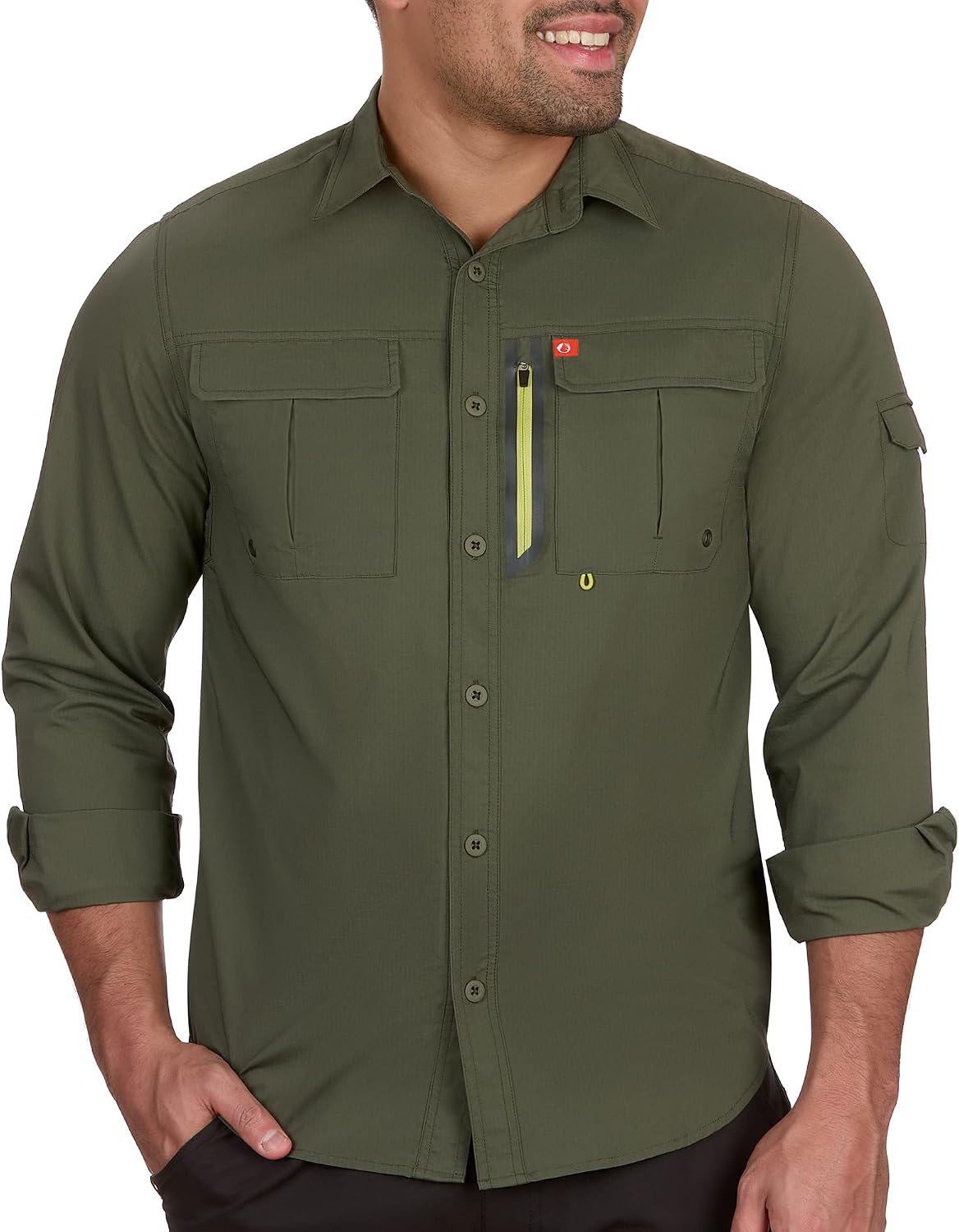 The American Outdoorsman Blackfoot River Long Sleeve Fishing Shirt - Jungle Green