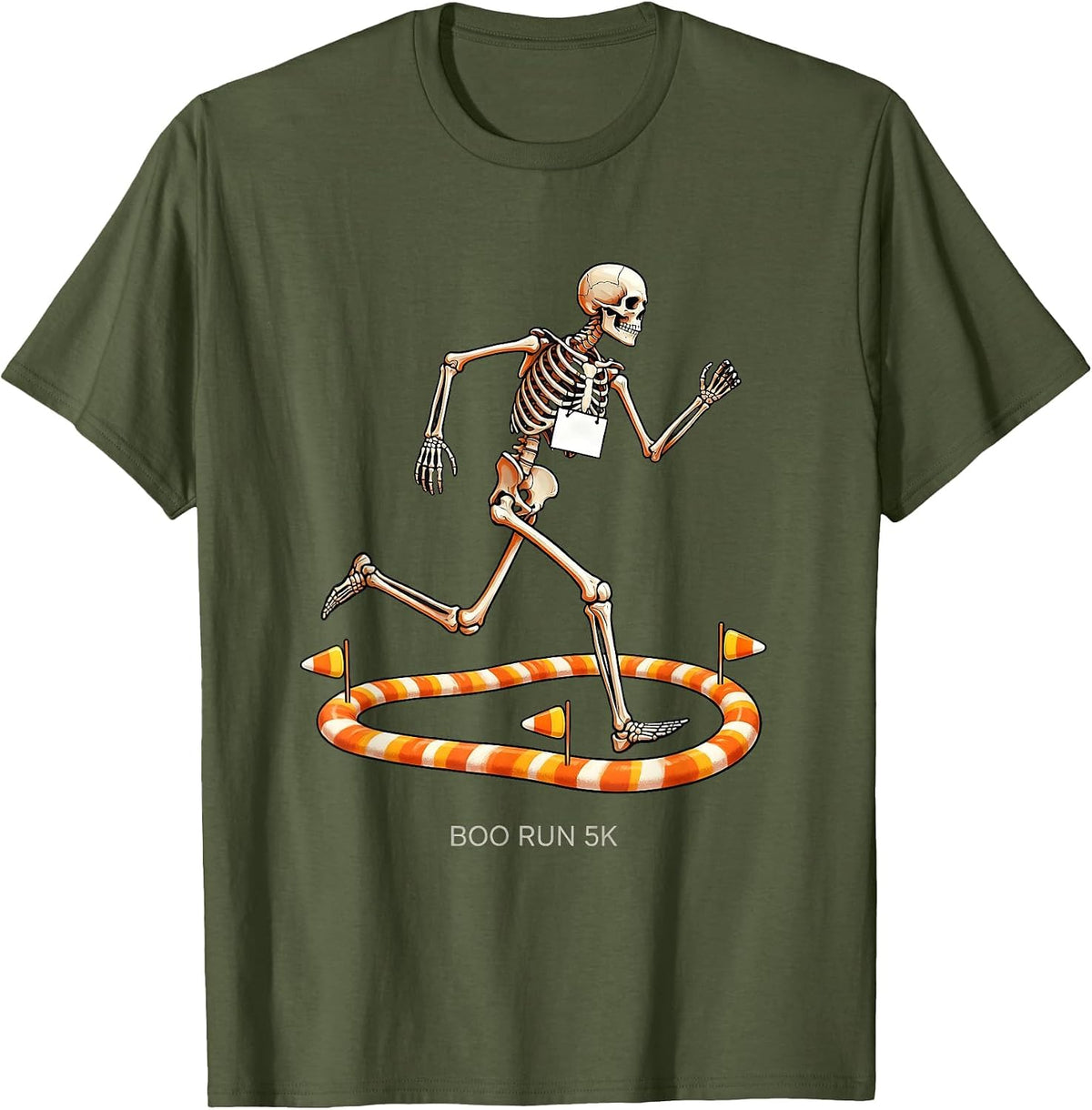 Men's Boo Run 5K Funny Skeleton Halloween Fun Run Matching T-Shirt - Olive Green