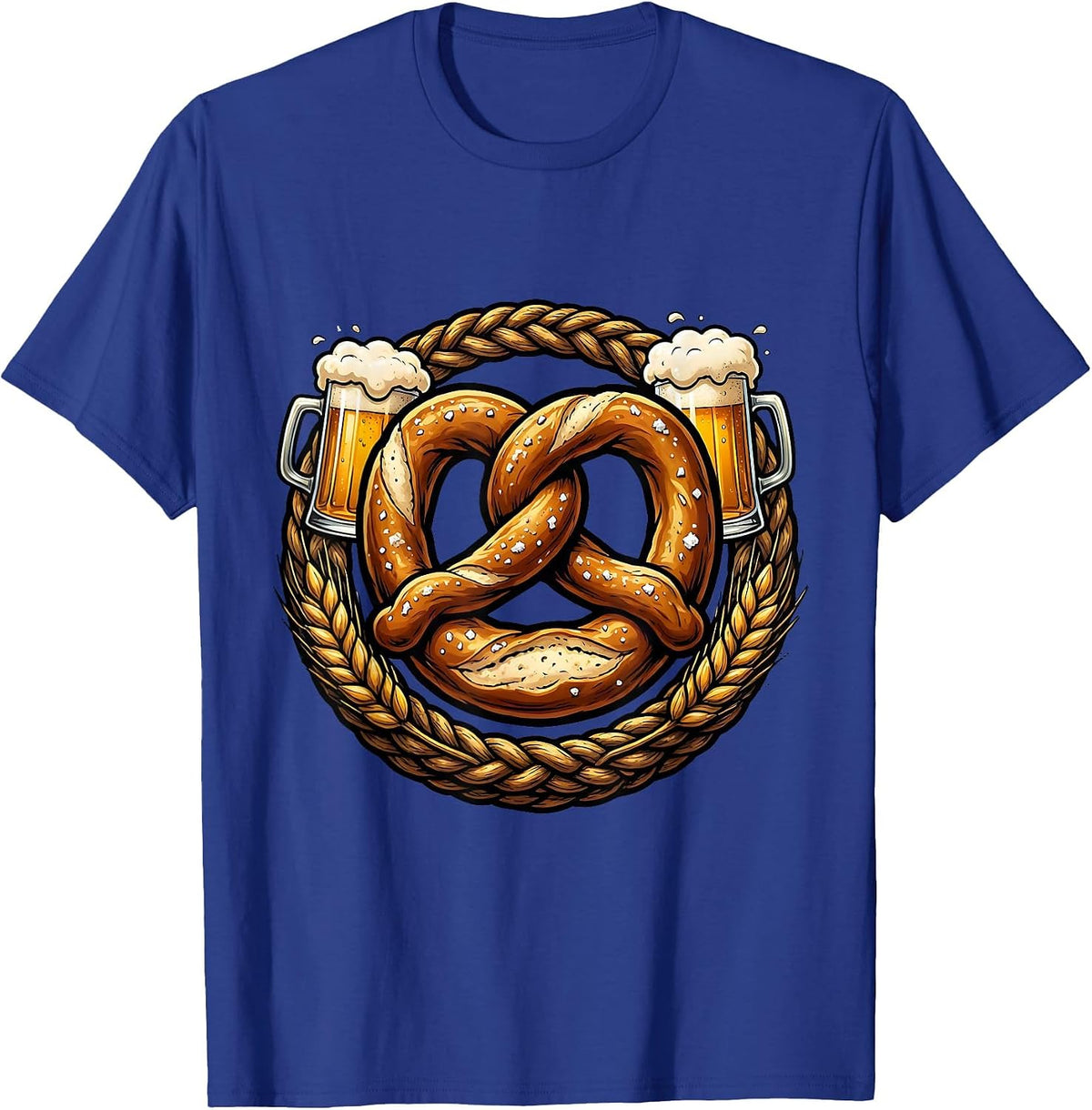 Men's Bold Pretzel Graphic Oktoberfest Design T-Shirt - Royal Blue