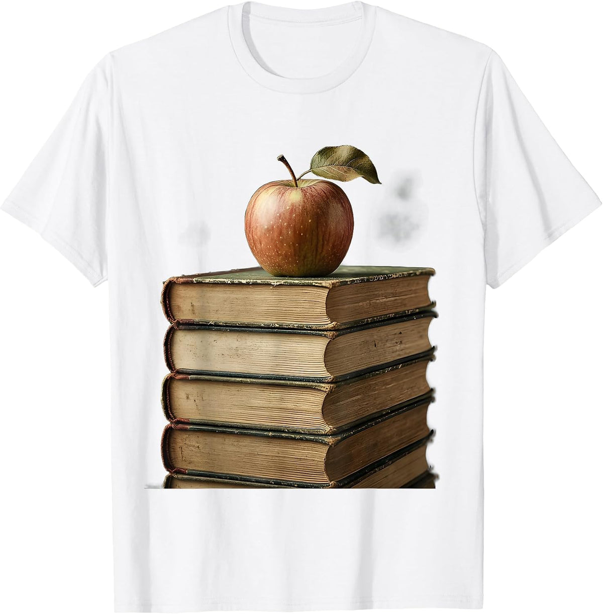 Middle School Teacher Stacked Books Apple Graphic T-Shirt - White