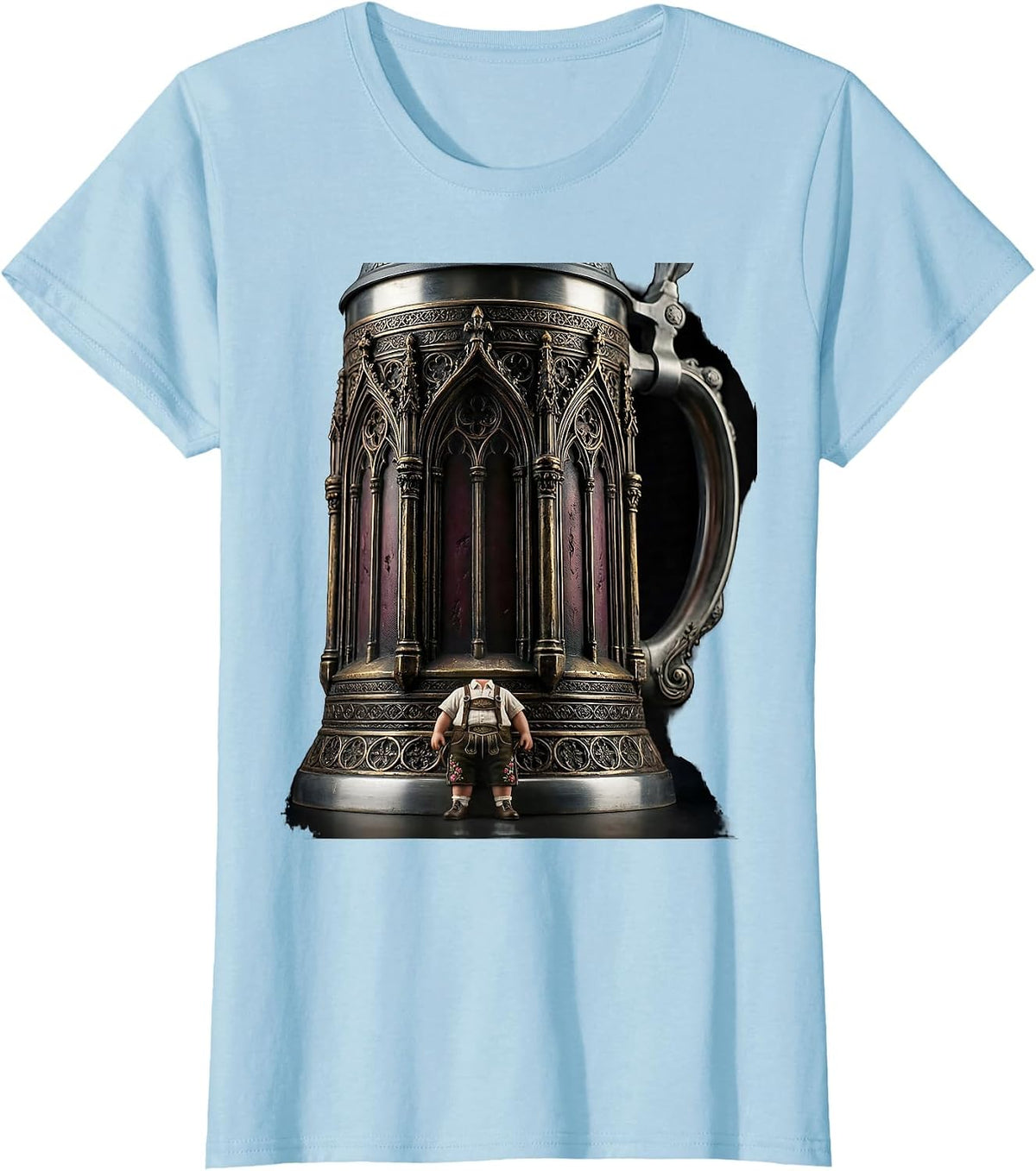 Giant Beer Stein Tiny Lederhosen Oktoberfest Design T-Shirt - Baby Blue