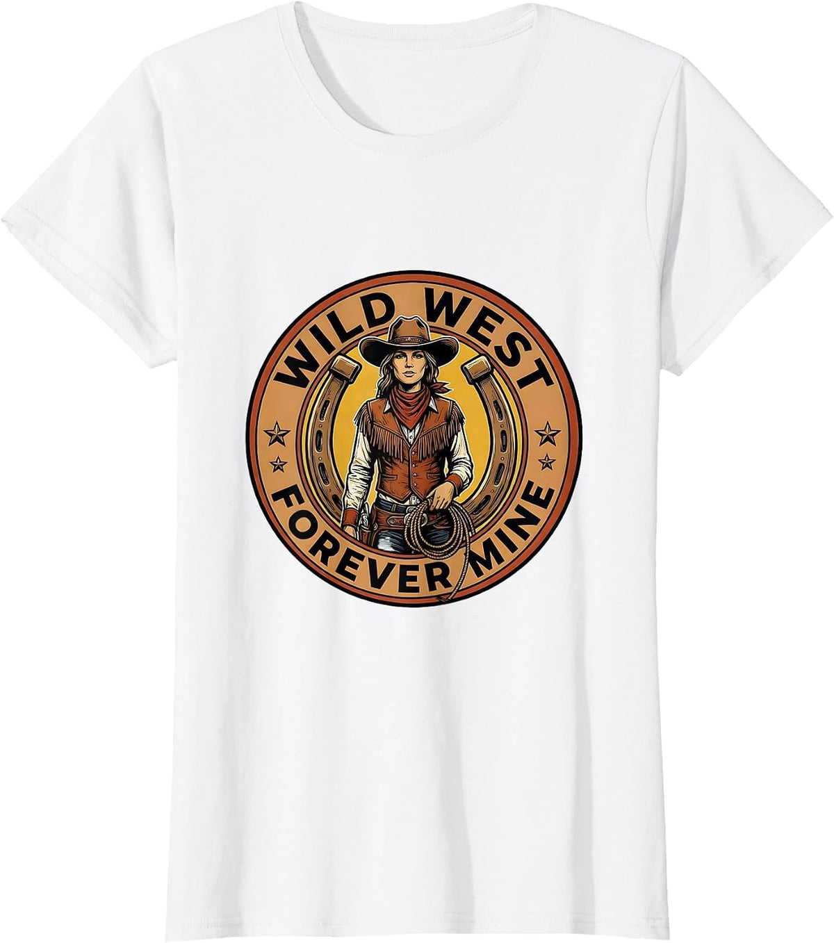 Wild West Forever Mine Cowgirl Graphic Design T-Shirt - White