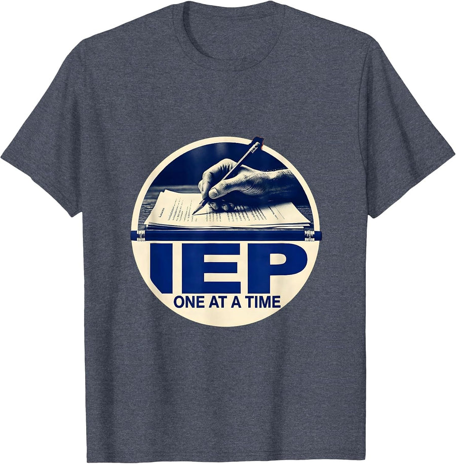One IEP at a Time Sped Teacher Design T-Shirt - Heather Blue